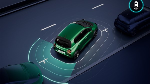 első, hátsó és oldalsó parkolóradarok  - Renault Twingo E-Tech electric